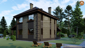 Коттедж из газобетона в два этажа и двумя террасами. Проект №109