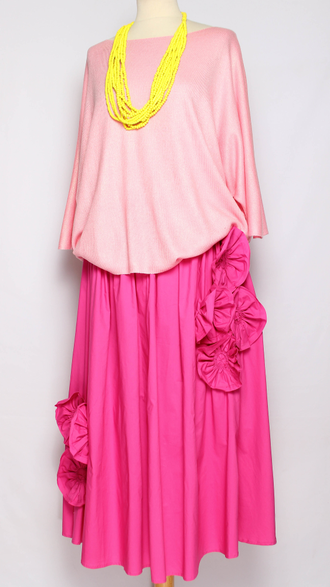 ЮБКА НАРЯДНАЯ ХЛОПОК "АППЛИКАЦИИ ЦВЕТЫ " фуксия до р.54