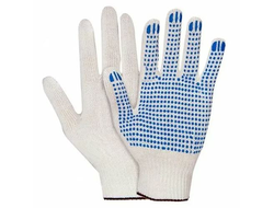 Перчатки х/б рабочие цвет Белый, класс 7,5, протектор "Точка"  (7 нитей) (400 шт/уп)