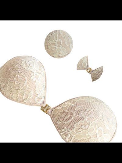 Силиконовый бюстгальтер с кружевом, цвет телесный