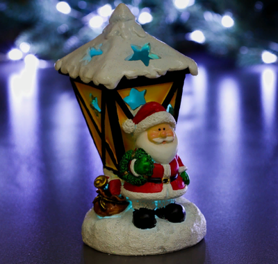 Новогодний сувенир с подсветкой "Дед мороз и фонарь" 10х10х18см