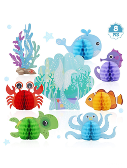 Набор шары-соты настольные морские животные 8 шт