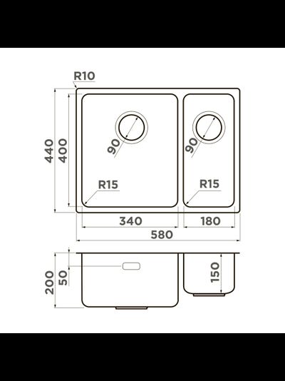 Мойка OMOIKIRI TADZAVA 58-2-U/I-IN ULTRA 15 IN-L