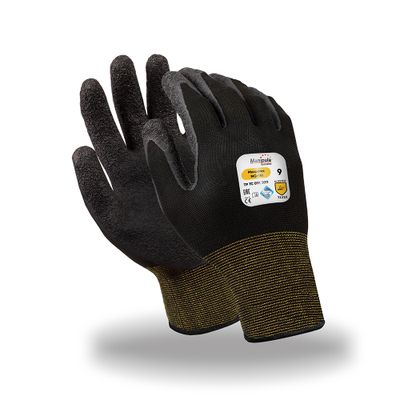 Перчатки МИКРОТЕХ, (MG-141), нейлон, латекс частичный, оверлок, цвет черный