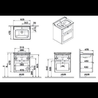 Модуль с классической раковиной, Vitra Root Classic, 60 см, 2 ящика, матовый темно-синий, 68853