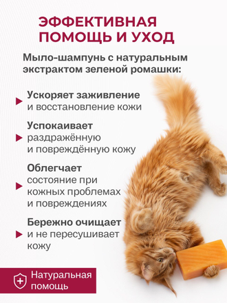 ТВЁРДОЕ МЫЛО ПРИ КОЖНЫХ БОЛЕЗНЯХ КОШЕК, 80 гр
