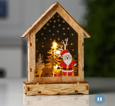 Новогодний сувенир с подсветкой  «Дом с Дедом Морозом» 12 × 17 × 4 см, дерево