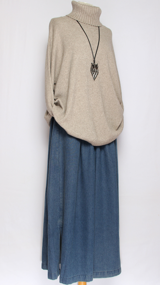 Свитер "ПУГОВИЦЫ СБОКУ И РАЗРЕЗЫ" морская волна, серый   р.46-54