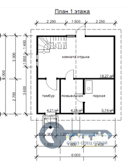 Б-19 ГАБАРИТНЫЕ РАЗМЕРЫ: (6Х6М) 2 ЭТАЖА, ОБЩАЯ ПЛОЩАДЬ: 60М²