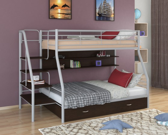 Двухъярусная кровать с боковой лестницей, полкой  и ящиком Толедо - 1 ПЯ  (цвета в ассортименте)