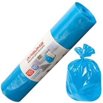 Мешки для мусора 120 л, синие, в рулоне 50 шт., ПНД, 18 мкм, 70х110 см (±5%), стандарт, ЛАЙМА, 601797