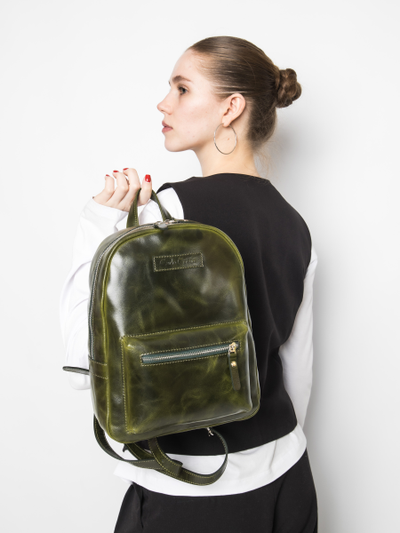 Женский кожаный рюкзак Anzolla dark green (арт. 
3040-11)