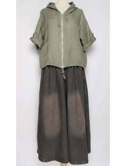 Блуза-жакет ЛЁН "КИМОНО КАПЮШОН" хаки, бежевая, св.бежевая р.44-48