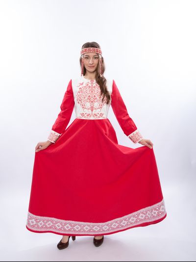 Платье "Древо времени" крапива красное