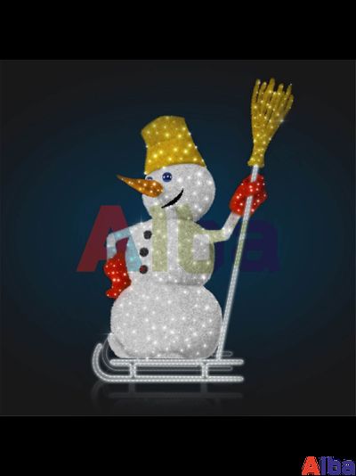 Световая фигура с мишурой Снеговик на санках