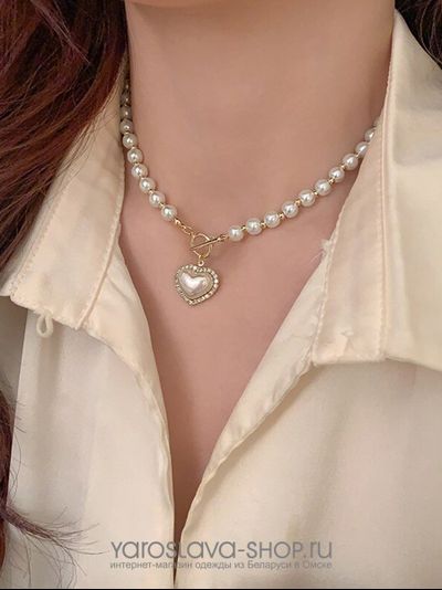 Колье из жемчуга с подвесом сердце
