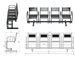 Секция стульев перфорированная четырёхместная  с подлокотниками СП2