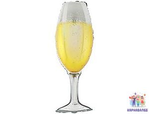 Шар (109 см) Фигура, Бокал, Искрящееся Шампанское фольга ( шар+ гелий + лента ) Б