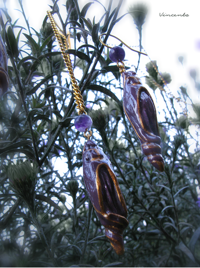 Тайна Восточной Колдуньи. Волшебный комплект украшений из холодного фарфора с натуральным аметистом