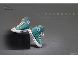 Женские кеды (зеленые) 1/6 hand-made high-top canvas women's shoes (WK-88007E) - WOLFKING