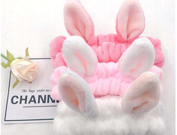 Повязка женская для волос флисовая мягкая с ушками, Цвет: Розовый, Голубой, Сиреневый, Черный, Малиновый, Бежевый, Коричневый