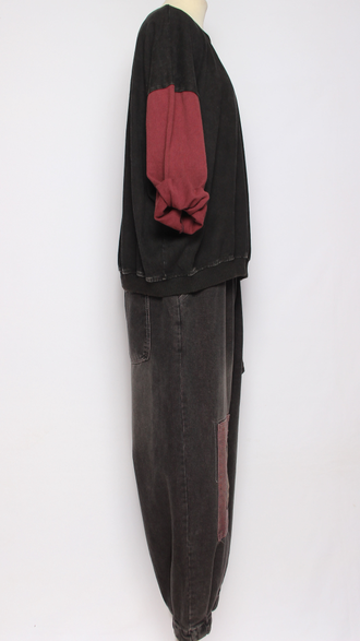 Джинсы "Розовые квадраты" черные р.48-54