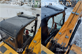Вклейка стекла кузовного правого возле стрелы на JCB JS 205 (Индийская сборка)