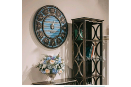 Композиция из искусственных цветов в вазе кубке в бирюзовых тонах на тумбе №9