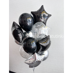 Фонтан 19 шаров "Черный с серебром"