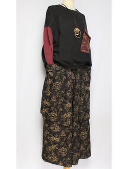 БРЮКИ-ЮБКА джинс-гобелен "КРЕАТИВНЫЕ КАРМАНЫ" букетики цветов черные, синии  р.46-54