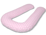 Подушка форма U 340 Pro Двойной наполнитель (искусственный пух + шарики) с наволочкой хлопок сердечки на розовом