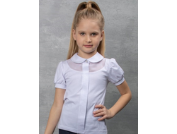 Д 5297 Блузка короткий рукав трикотаж вставка шифон р.116-158