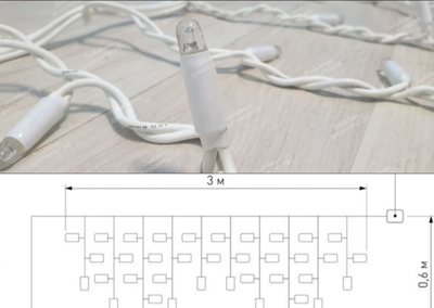 Гирлянда бахрома уличная каучук, чёрный провод, белый свет, 3.0x0.6/0.5/0.4м., led, 220В.