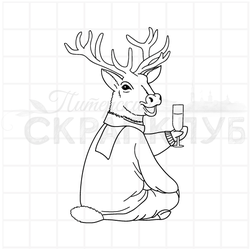 штамп олень с шампанским