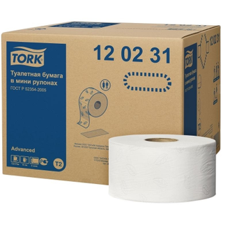 Бумага туалетная для диспенсера Tork T2 Advanced mini 2сл бел втор170м 12рул 120231