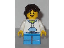 Child - Girl, White Hoodie with Medium Blue Pocket, Dark Azure Short Legs, Dark Brown Braided Ponytail, Freckles, n/a (twn247)