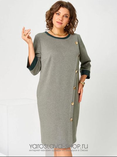 Женское платье полуприлегающего силуэта в серо-зеленом цвете