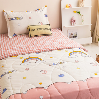 Комплект постельного белья Сатин со стеганым одеялом цвет Радуга 100% хлопок OBK012 размер 150*210 см(180*220 см)