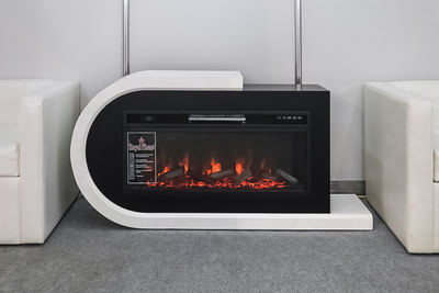 Линейный электрический камин Basel L белый с черным с очагом Vision 42 LOG LED