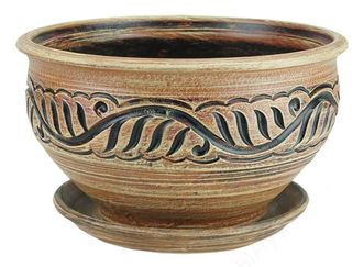 Бежевый керамический горшок-плошка в античном (греческом) стиле диаметр 26 см