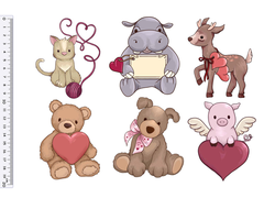 Фетр с рисунком "Животные с сердечками"