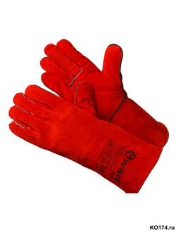 Краги спилковые красные Track с подкладом, нить KEVLAR