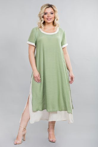 Платье в стиле Бохо из марлёвки НВ 1034 травяной