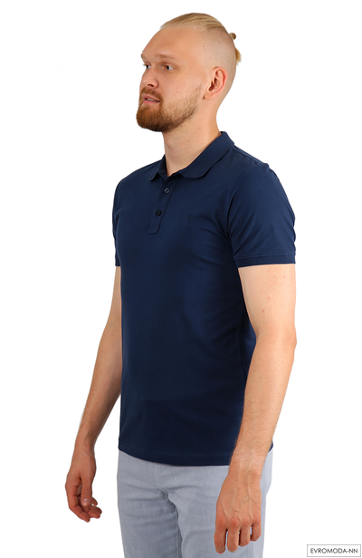 Мужское однотонное темно-синее поло с коротким рукавом на пуговицах, Турция LUXOR
