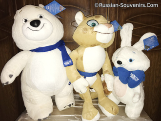 Плюшевый талисман-Зайка Олимпиады Сочи 2014 46 см высотой (купить Олимпийскую символику Sochi 2014)