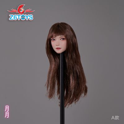 Женская голова (скульпт) с длинными каштановыми волосами и подвижными глазами - 1/6 scale Asian Movable Eyes Beauty Head Sculpt Yueyue (ZC016A) - Z6TOYS
