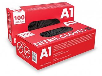 A1 NITRIL GLOVES Нитриловые перчатки, черные, размер L, упаковка 100шт