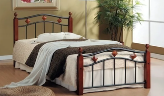 Кровать AT-126, 90*200 см (дерево гевея/металл, красный дуб/чёрный)