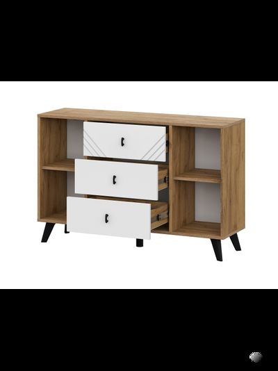 Байкал Комод 3 ящика двухстворчатый Дуб Золотой/Белый матовый