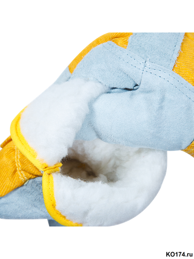 Перчатки спилковые утепленные комбинированные серые Kombi Zima